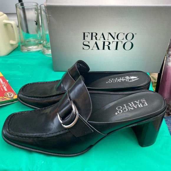 Franco Sarto Woman's Y2K Black Square Toe Block Heel Mules Size 11 No box - Picture 2 of 5